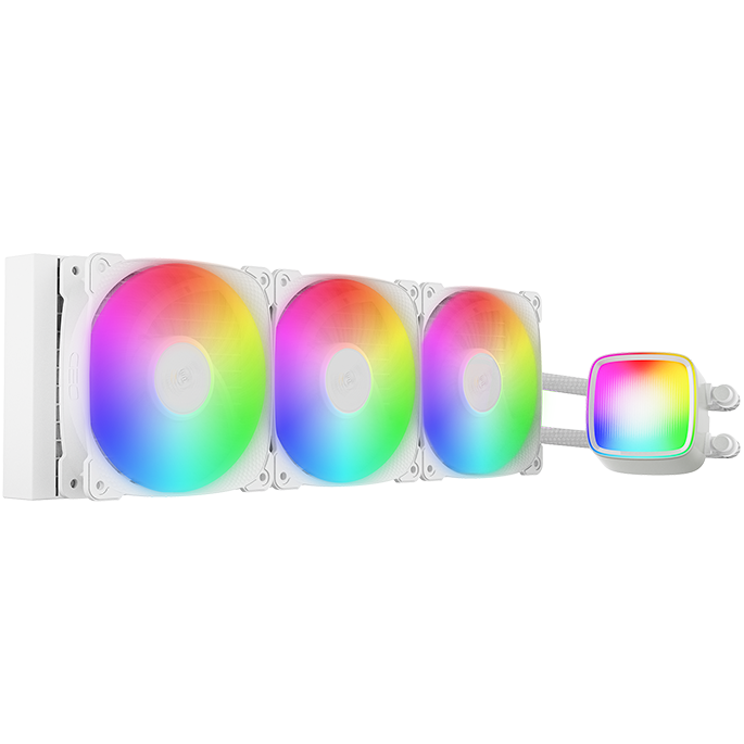A large main feature product image of Geometric Future Eskimo Pro 360mm ARGB AIO Liquid CPU Cooler (White)