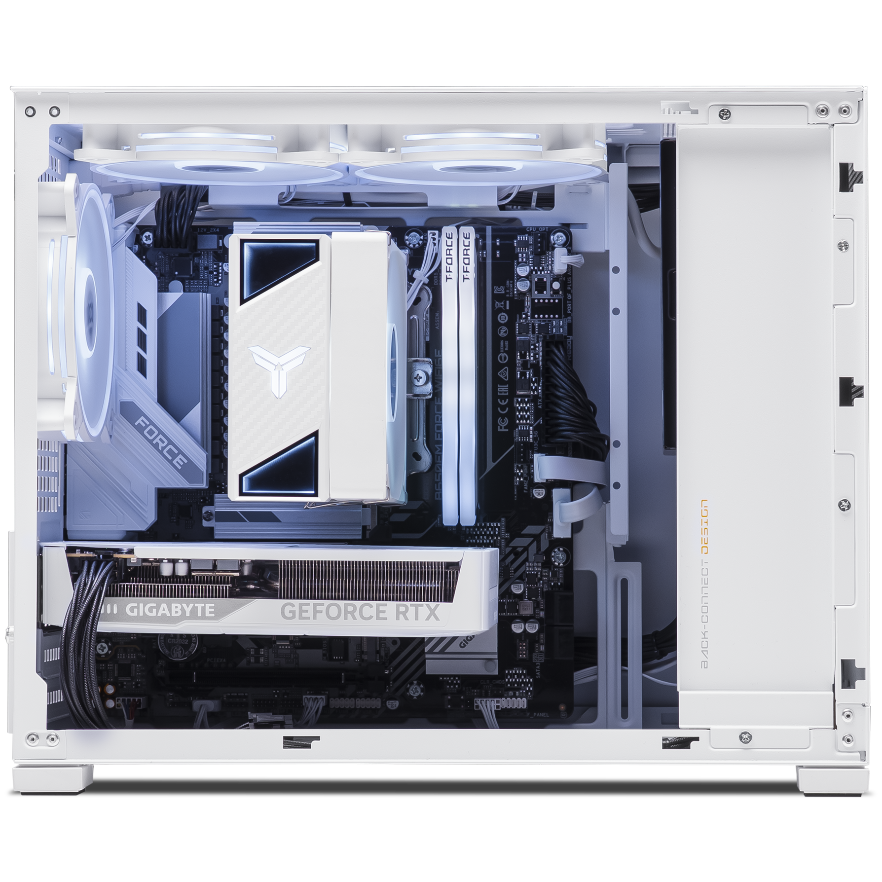 A large main feature product image of PLE Frost RTX 5060 Prebuilt Ready To Go Gaming PC
