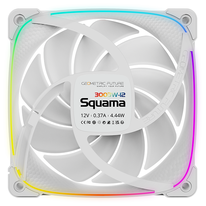 A large main feature product image of Geometric Future Squama 3003 - 120x30mm ARGB Performance PWM Fan 3-Pack (White)