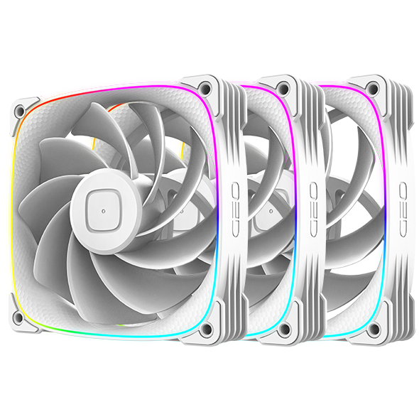 A large main feature product image of Geometric Future Squama 3003 Reverse - 120x30mm ARGB Performance PWM Fan 3-Pack (White)