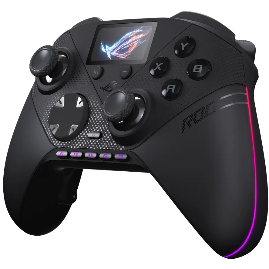 A large main feature product image of ASUS ROG Raikiri II Pro Tri-Mode Wireless PC Controller