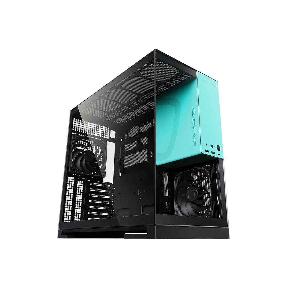 A large main feature product image of Geometric Future Model 5 - Mid Tower Glass Case (Black/Azure)