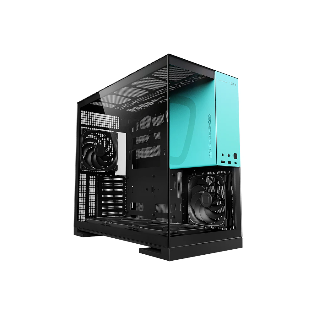 A large main feature product image of Geometric Future Model 5 - Mid Tower Glass Case (Black/Azure)