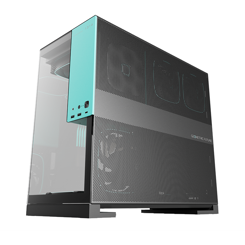 A large main feature product image of Geometric Future Model 5 - Mid Tower Glass Case (Black/Azure)