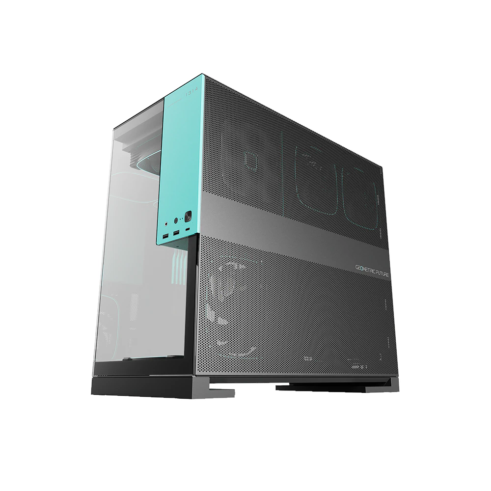 A large main feature product image of Geometric Future Model 5 - Mid Tower Glass Case (Black/Azure)