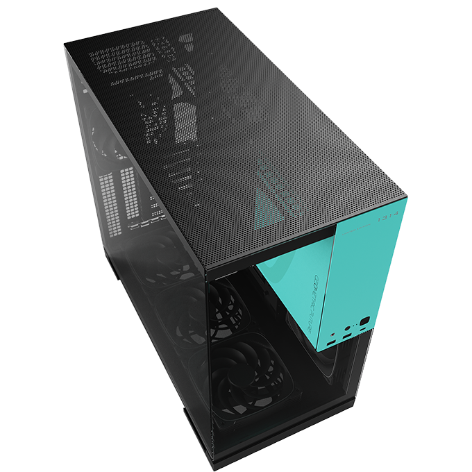 A large main feature product image of Geometric Future Model 5 - Mid Tower Glass Case (Black/Azure)