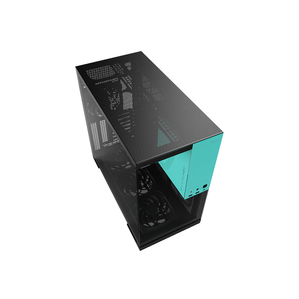 A large main feature product image of Geometric Future Model 5 - Mid Tower Glass Case (Black/Azure)