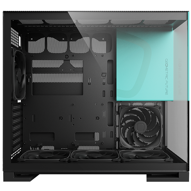 A large main feature product image of Geometric Future Model 5 - Mid Tower Glass Case (Black/Azure)