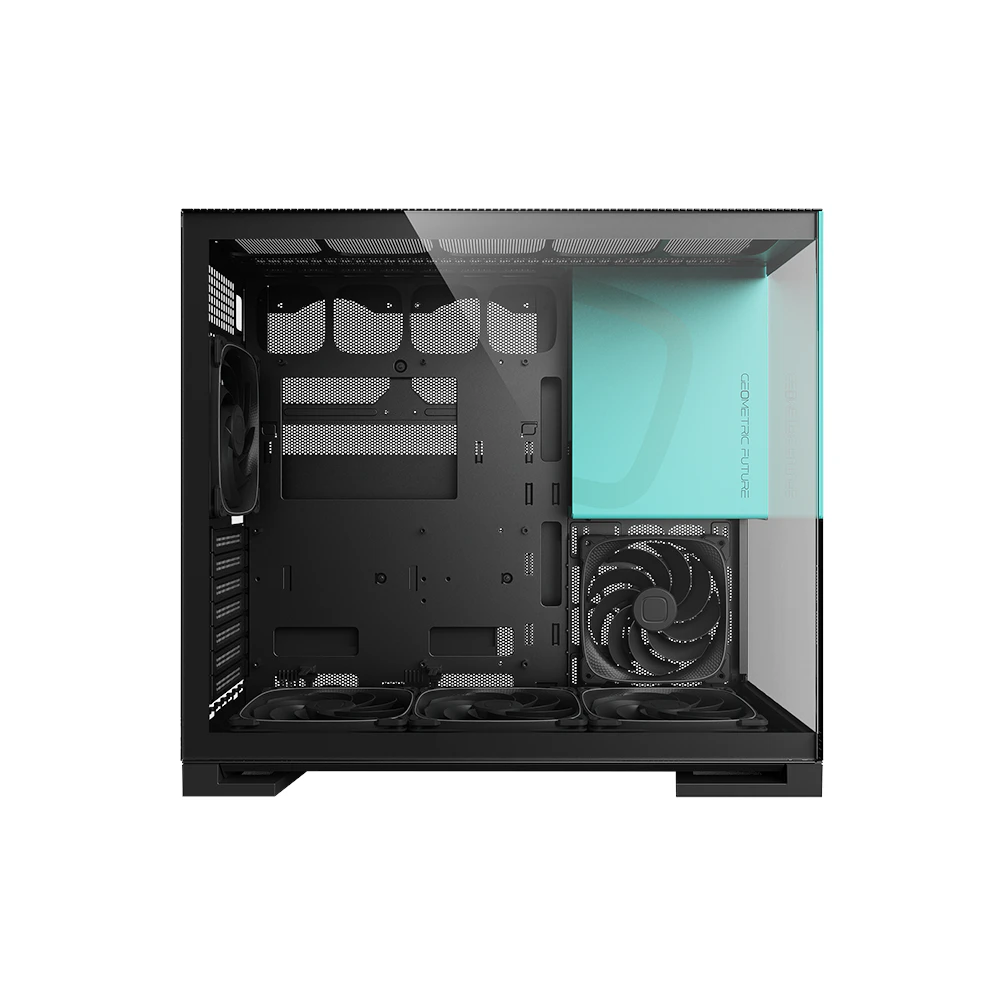 A large main feature product image of Geometric Future Model 5 - Mid Tower Glass Case (Black/Azure)