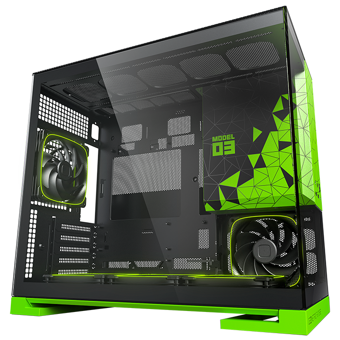 A large main feature product image of Geometric Future Model 3 - Micro Tower Glass Case (Black/Green)
