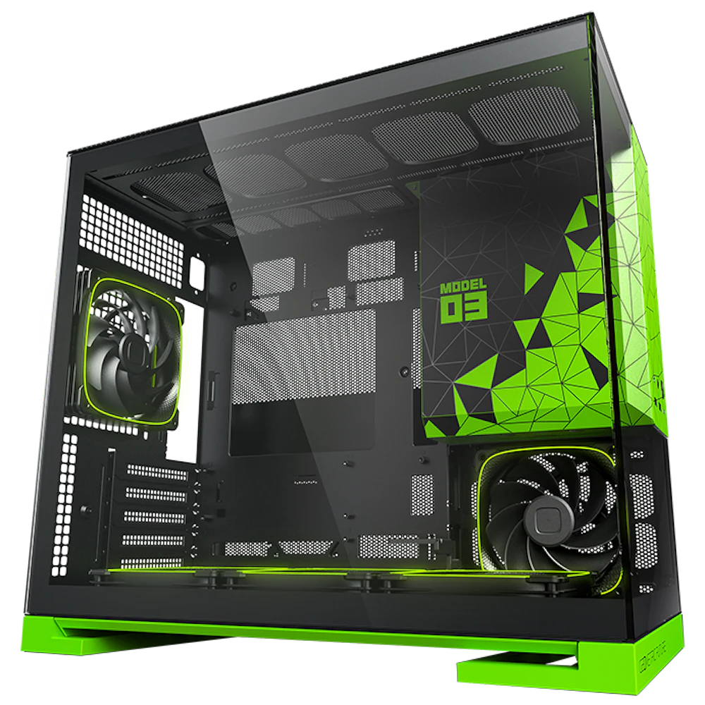 A large main feature product image of Geometric Future Model 3 - Micro Tower Glass Case (Black/Green)