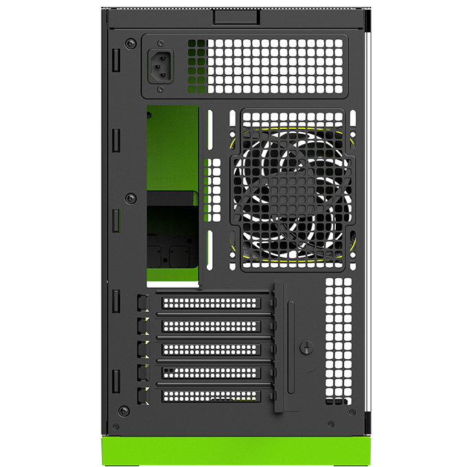 A large main feature product image of Geometric Future Model 3 - Micro Tower Glass Case (Black/Green)