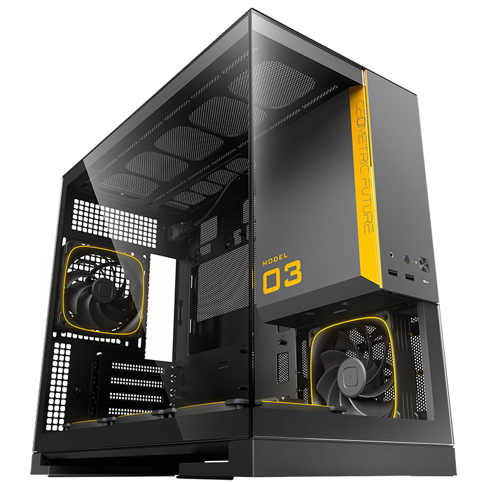 A large main feature product image of Geometric Future Model 3 - Micro Tower Glass Case (Black/Grey)