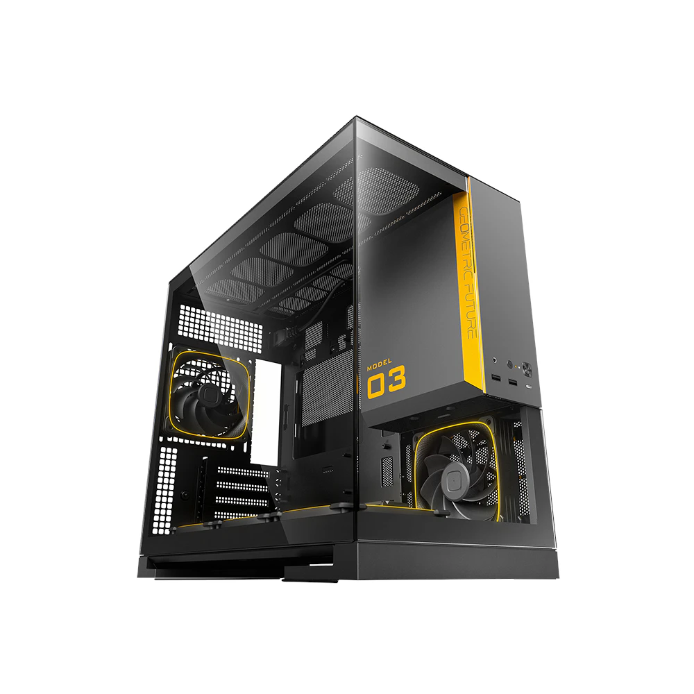 A large main feature product image of Geometric Future Model 3 - Micro Tower Glass Case (Black/Grey)