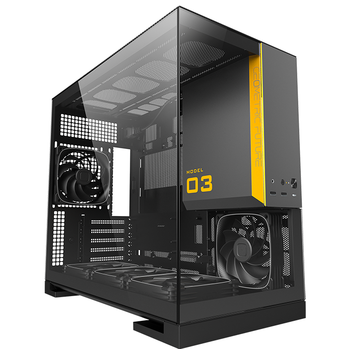 A large main feature product image of Geometric Future Model 3 - Micro Tower Glass Case (Black/Grey)