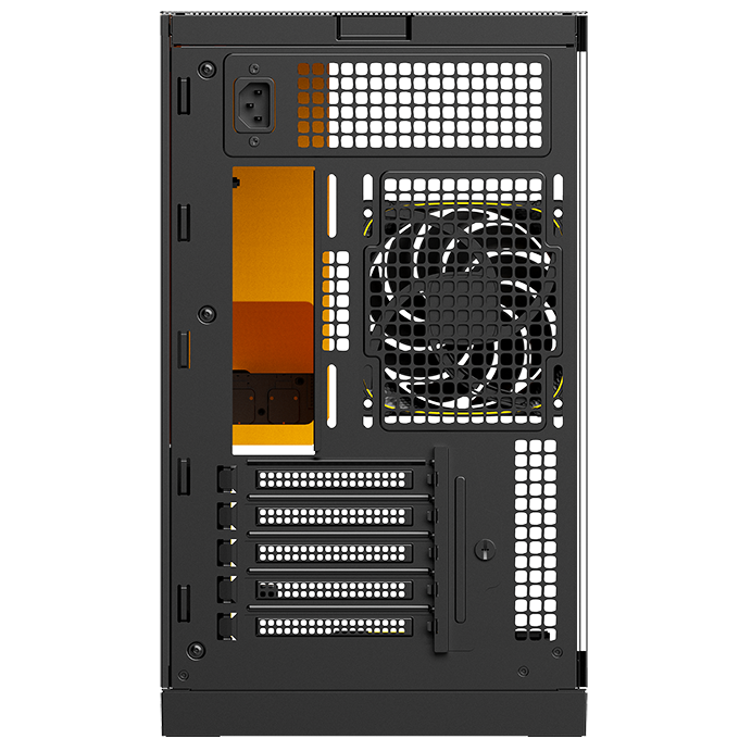 A large main feature product image of Geometric Future Model 3 - Micro Tower Glass Case (Black/Yellow)