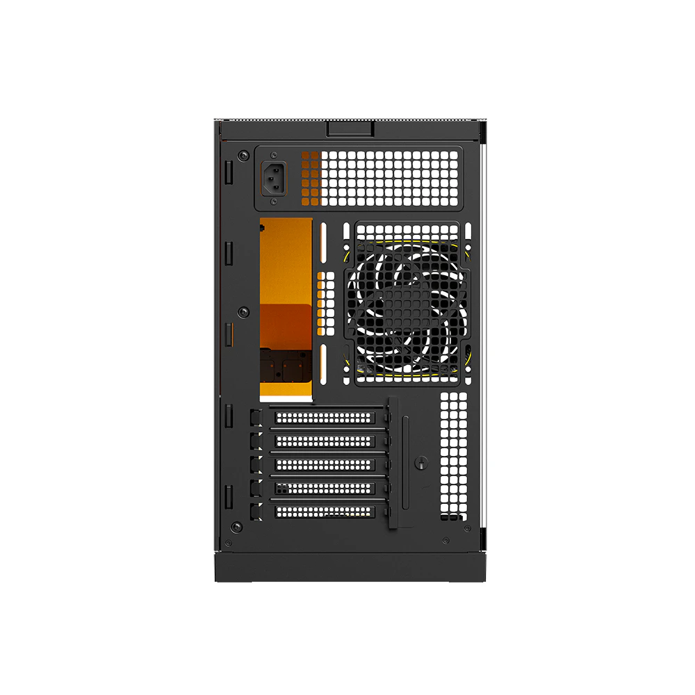 A large main feature product image of Geometric Future Model 3 - Micro Tower Glass Case (Black/Yellow)