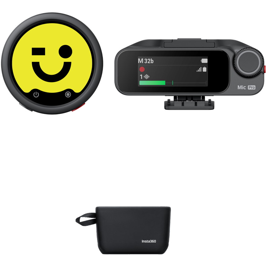 A large main feature product image of Insta360 Mic Pro 1 TX + 1 RX Wireless Microphone System