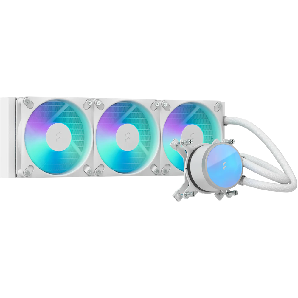 A large main feature product image of Fractal Design Radius 360mm ARGB AIO Liquid CPU Cooler (White)