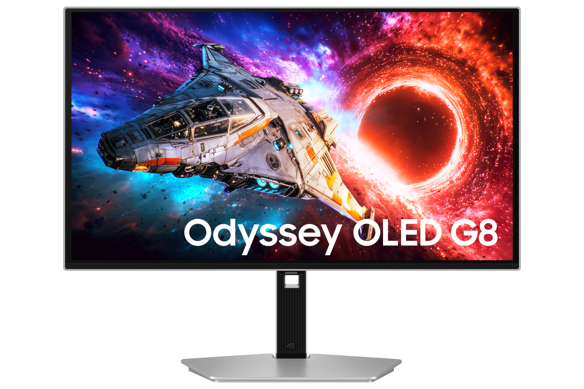 A large main feature product image of Samsung Odyssey OLED G8 G80SH - 27" 4K 240Hz 0.03ms QD-OLED Gaming Monitor