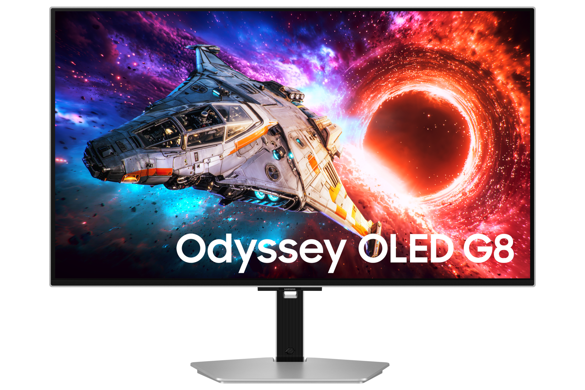 A large main feature product image of Samsung Odyssey OLED G8 G80SH - 32" 4K 240Hz 0.03ms QD-OLED Gaming Monitor