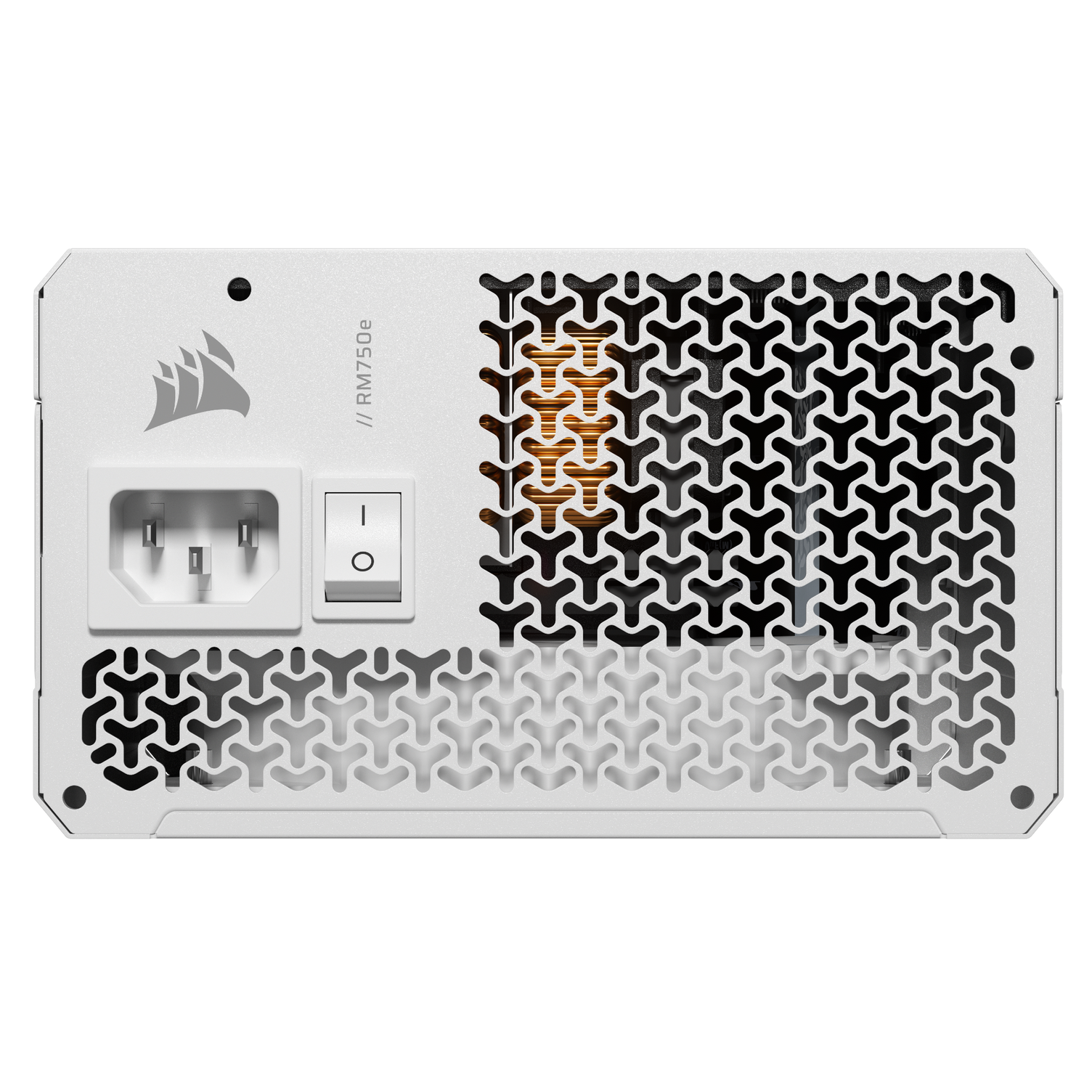 A large main feature product image of EX-DEMO Corsair RM750e - 750W Gold ATX 3.1 Modular PSU (White)