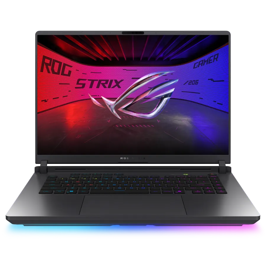 A large main feature product image of ASUS ROG Strix G16 (G615) - 16" 2.5K 300Hz, Core Ultra 9 290HX Plus, RTX 5070, 16GB/1TB - Win 11 Gaming Notebook