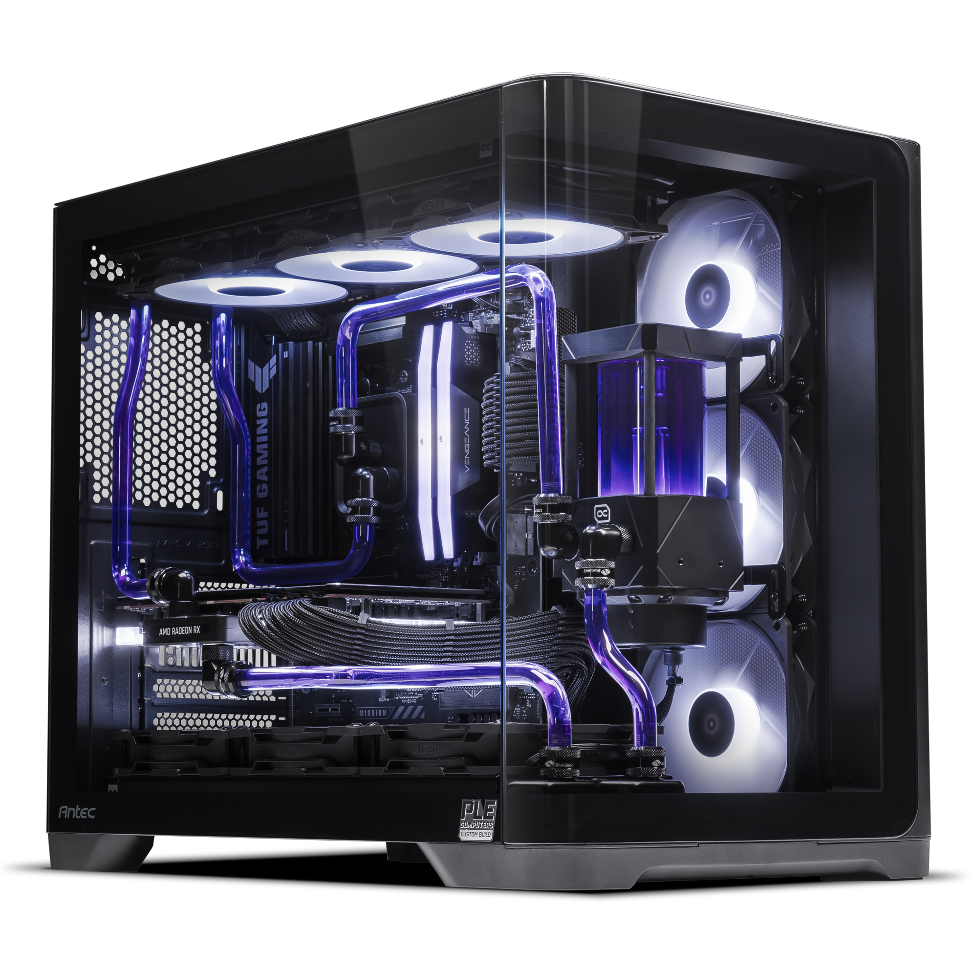 A large main feature product image of PLE Royal RX 9070 XT Prebuilt Ready To Go Gaming PC
