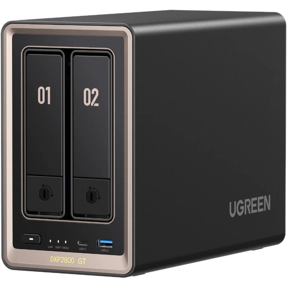 A large main feature product image of UGREEN NASync DXP2800GT 2-Bay NAS (3.7GHz Ryzen 4-Core, 8GB RAM, 10GbE)