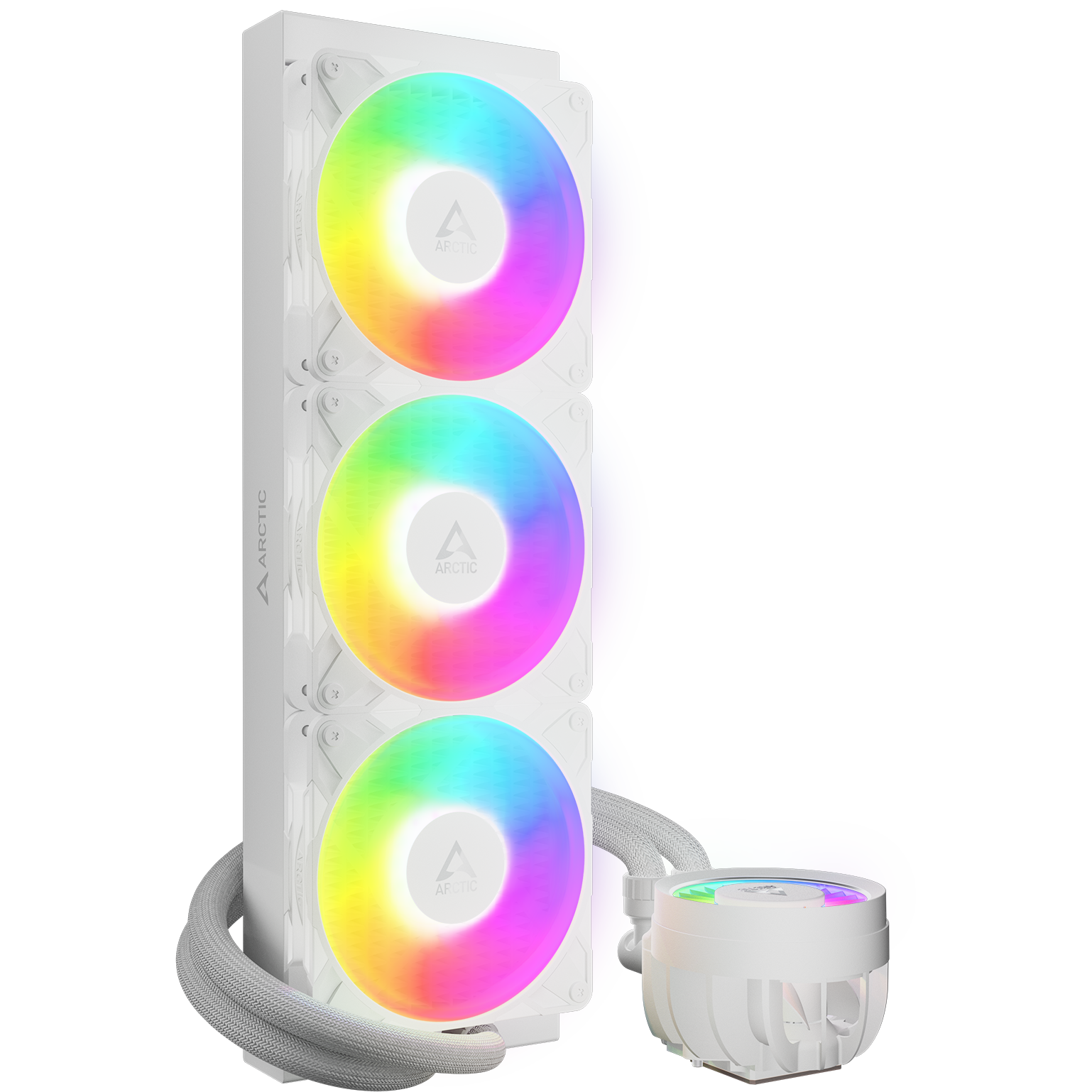 A large main feature product image of EX-DEMO ARCTIC Liquid Freezer III Pro 360mm ARGB AIO Liquid CPU Cooler (White)