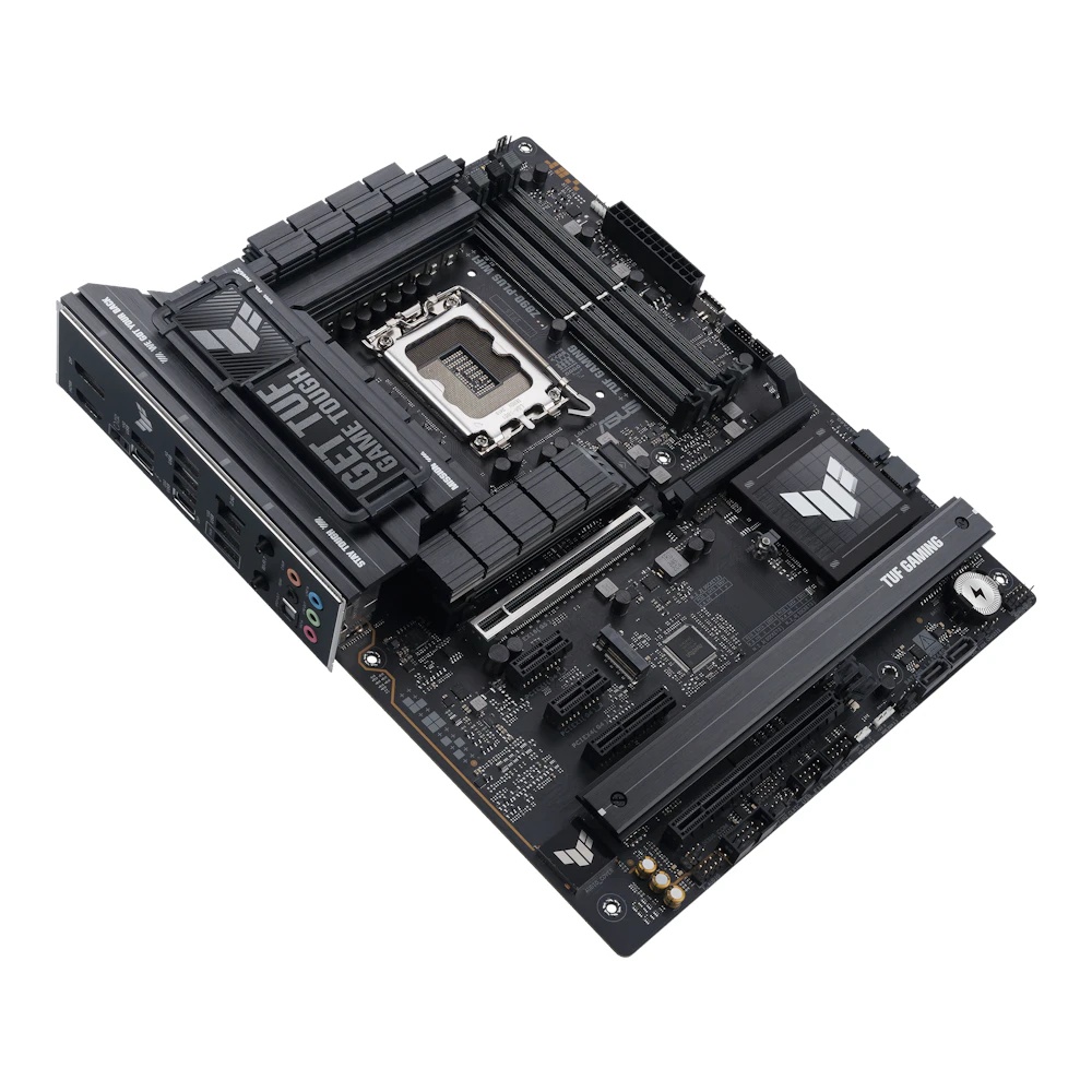 A large main feature product image of EX-DEMO ASUS TUF Gaming Z890-PLUS WiFi LGA1851 ATX Desktop Motherboard