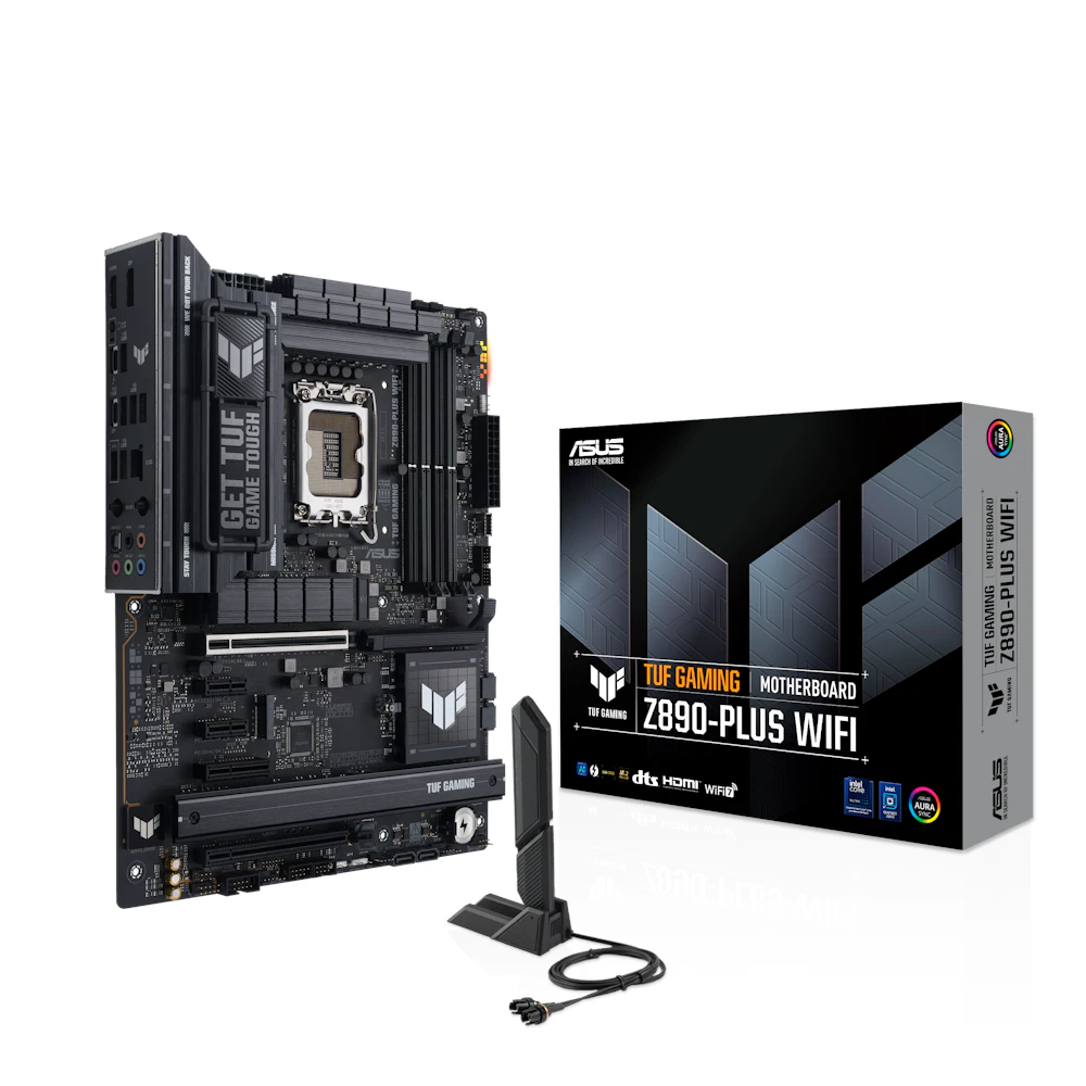 A large main feature product image of EX-DEMO ASUS TUF Gaming Z890-PLUS WiFi LGA1851 ATX Desktop Motherboard
