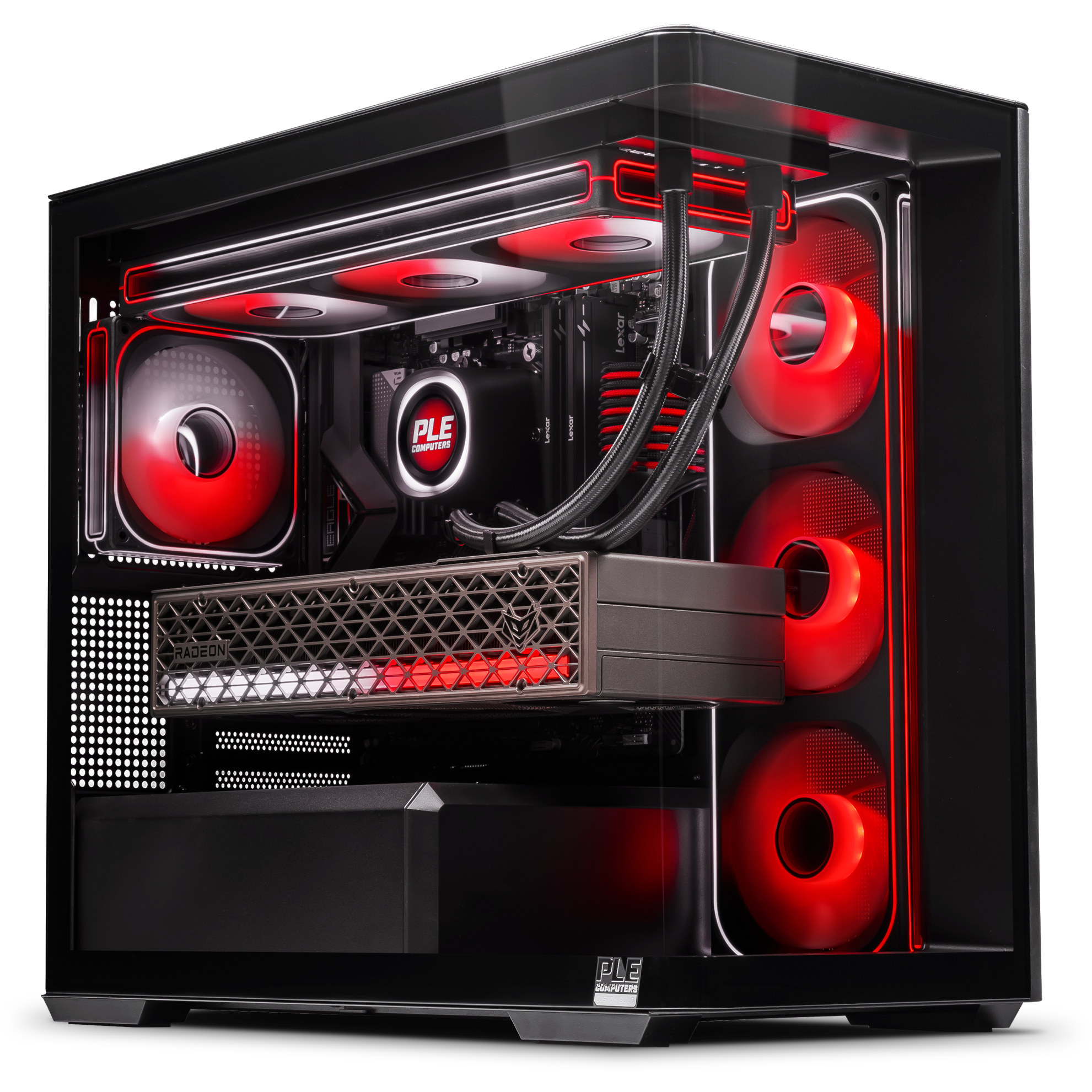 A large main feature product image of PLE 35th Anniversary RX 9070 XT Prebuilt Ready To Go Gaming PC