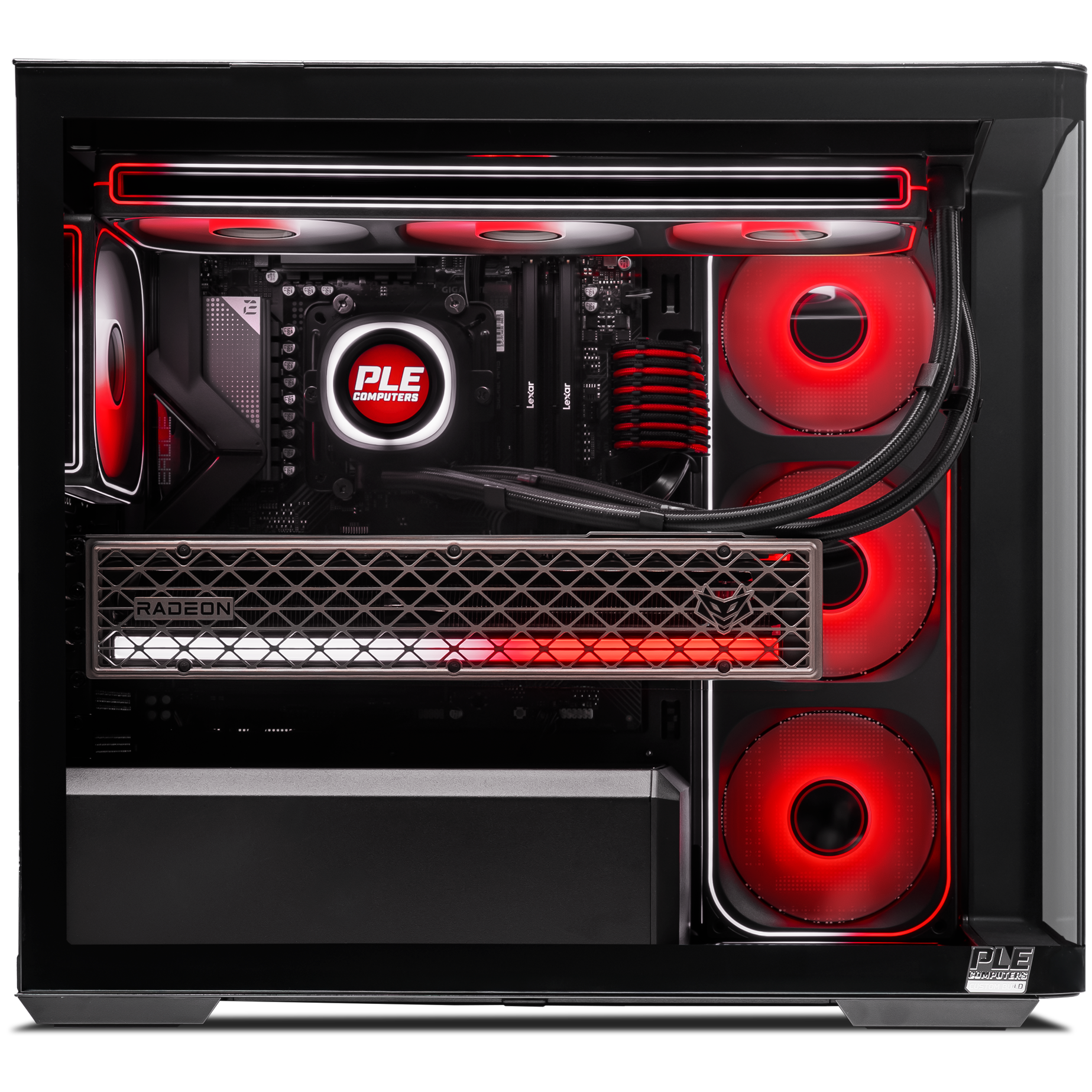 A large main feature product image of PLE 35th Anniversary RX 9070 XT Prebuilt Ready To Go Gaming PC