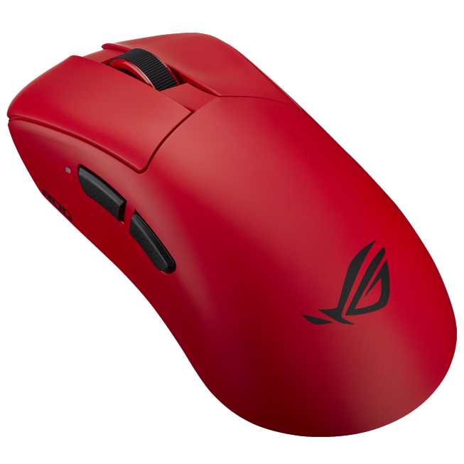 A large main feature product image of ASUS ROG Gladius IV Ace Gaming Mouse - Lava Red