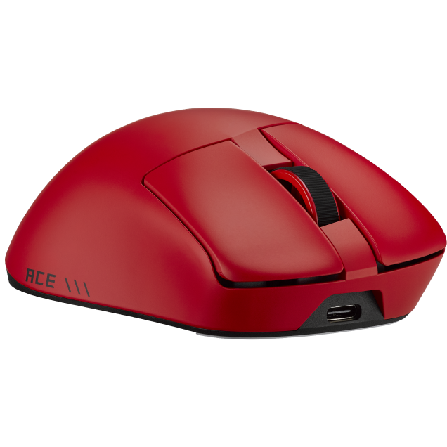 A large main feature product image of ASUS ROG Gladius IV Ace Gaming Mouse - Lava Red