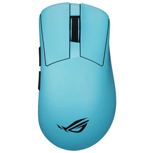 A large main feature product image of ASUS ROG Gladius IV Ace Gaming Mouse - Aqua Blue