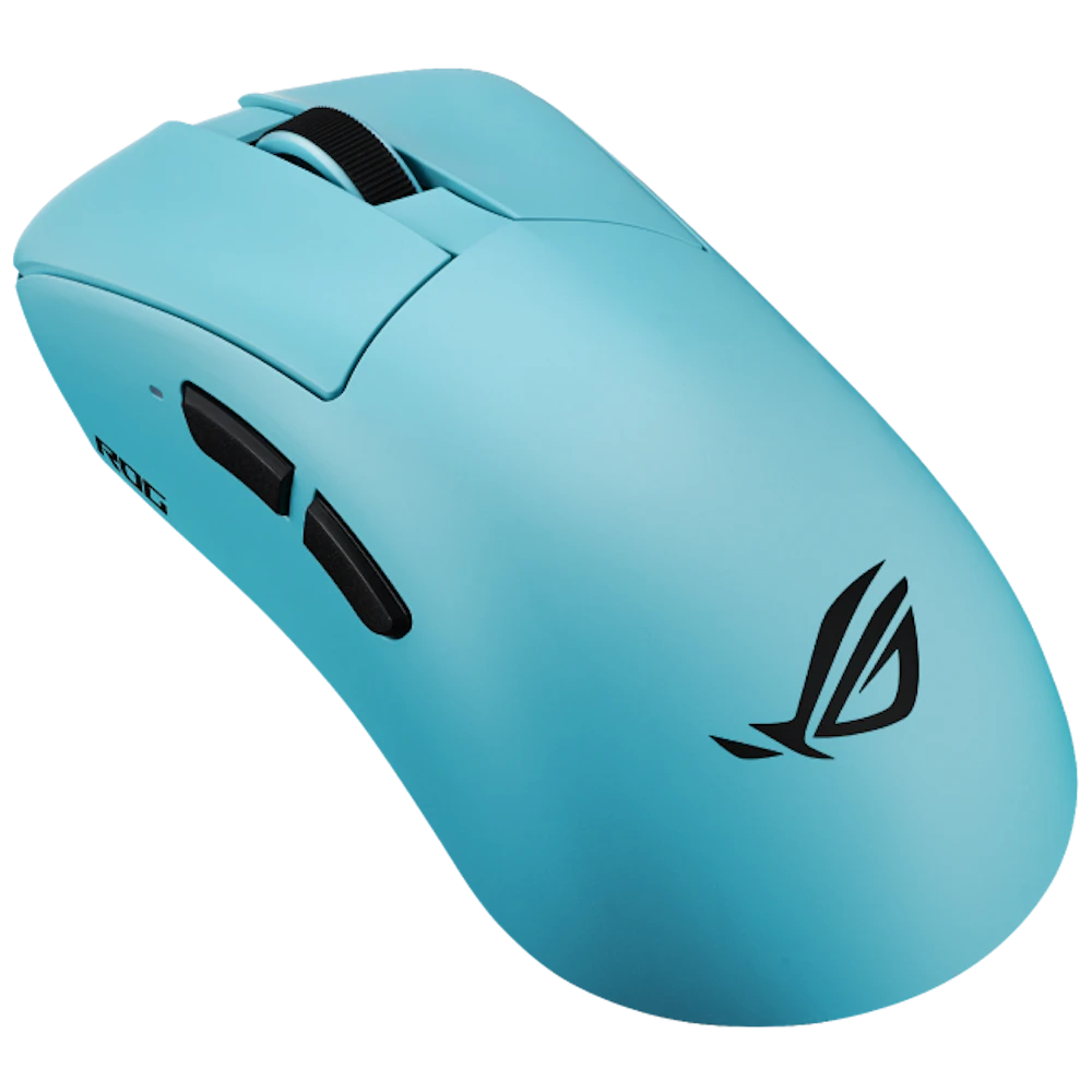 A large main feature product image of ASUS ROG Gladius IV Ace Gaming Mouse - Aqua Blue