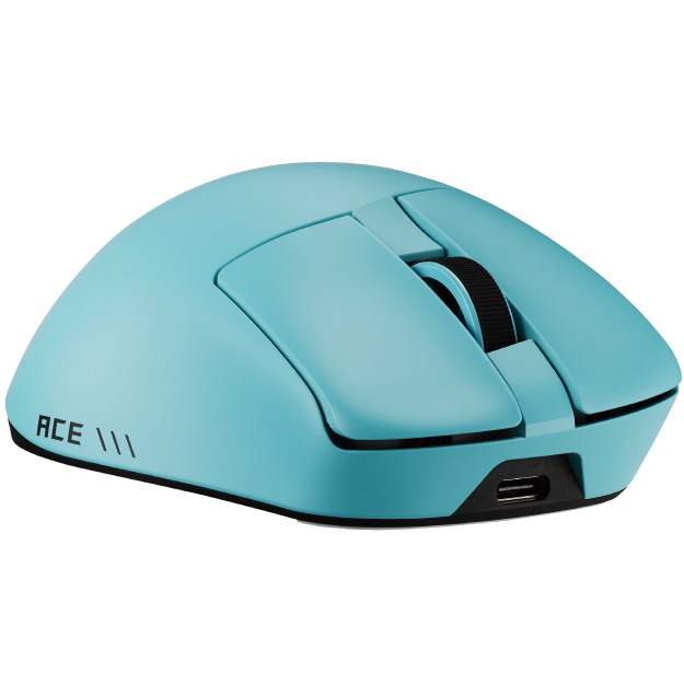 A large main feature product image of ASUS ROG Gladius IV Ace Gaming Mouse - Aqua Blue