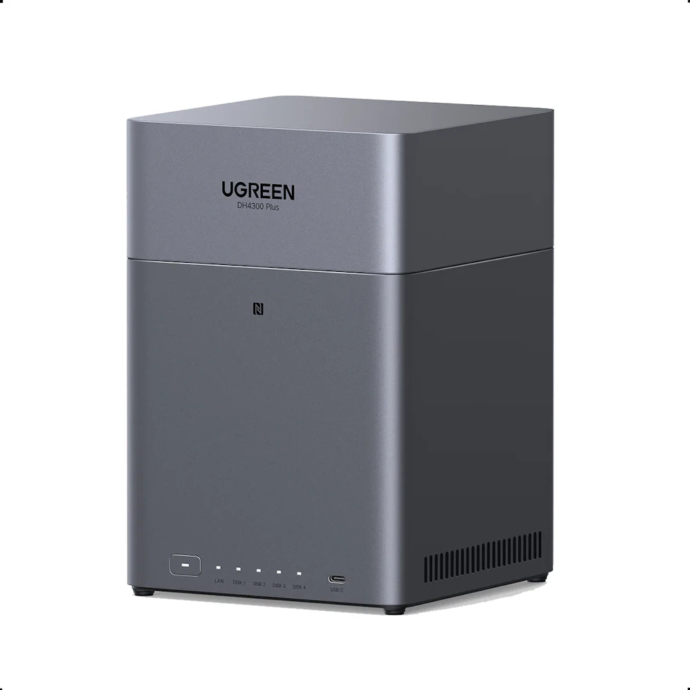 A large main feature product image of EX-DEMO UGREEN NASync DH4300 Plus 4-Bay NAS (2.4GHz ARM 8-Core, 8GB RAM, 2.5GbE)