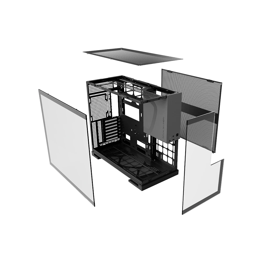 A large main feature product image of EX-DEMO Geometric Future Model 5 - Mid Tower Glass Case (Black/Grey)