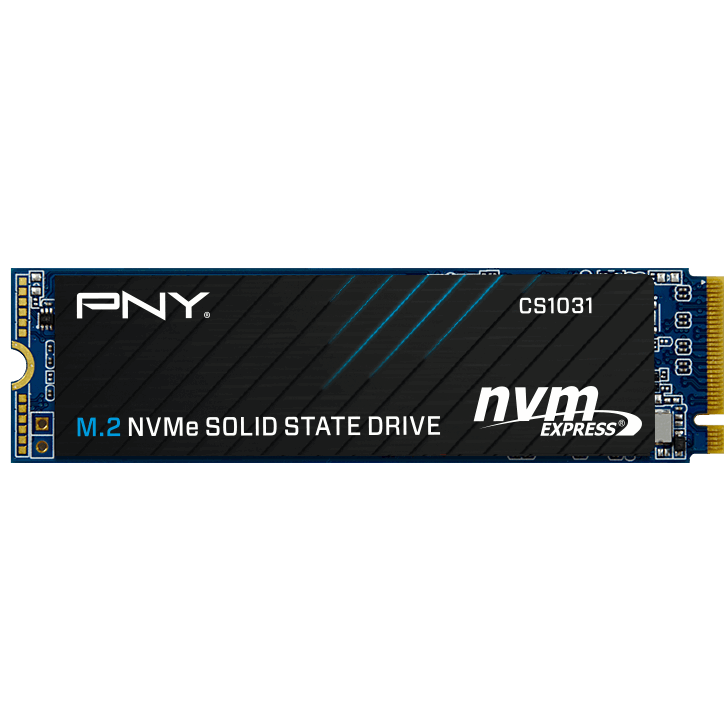 A large main feature product image of PNY CS1031 PCIe Gen3 NVMe M.2 SSD - 500GB