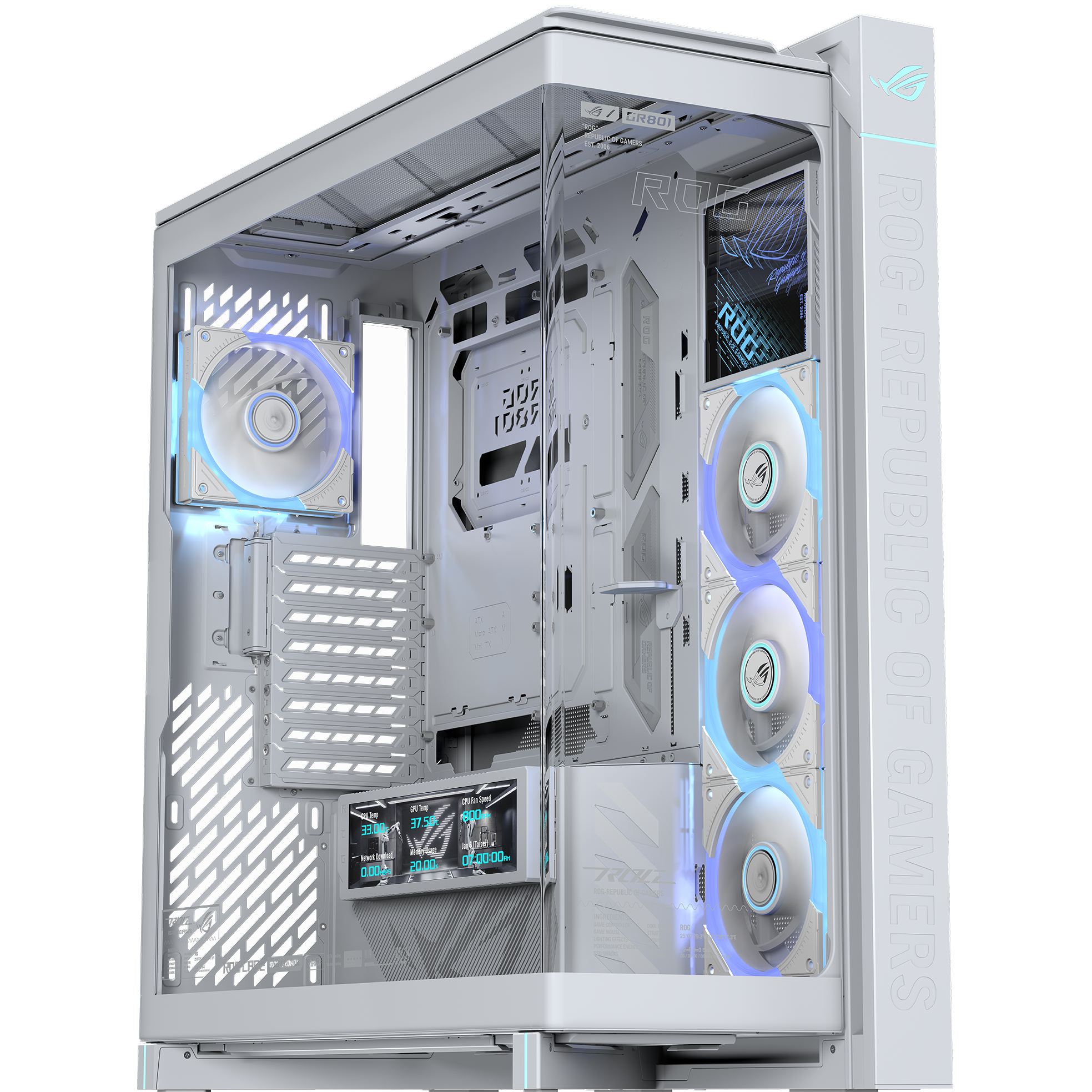 A large main feature product image of ASUS ROG Cronox ARGB GR801 Full Tower Case - White