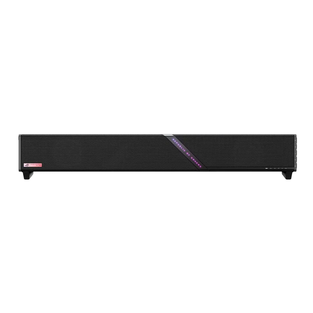 A large main feature product image of ASUS ROG Gjallar Gaming Soundbar