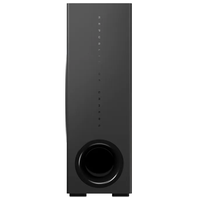 A large main feature product image of ASUS ROG Gjallar Gaming Soundbar