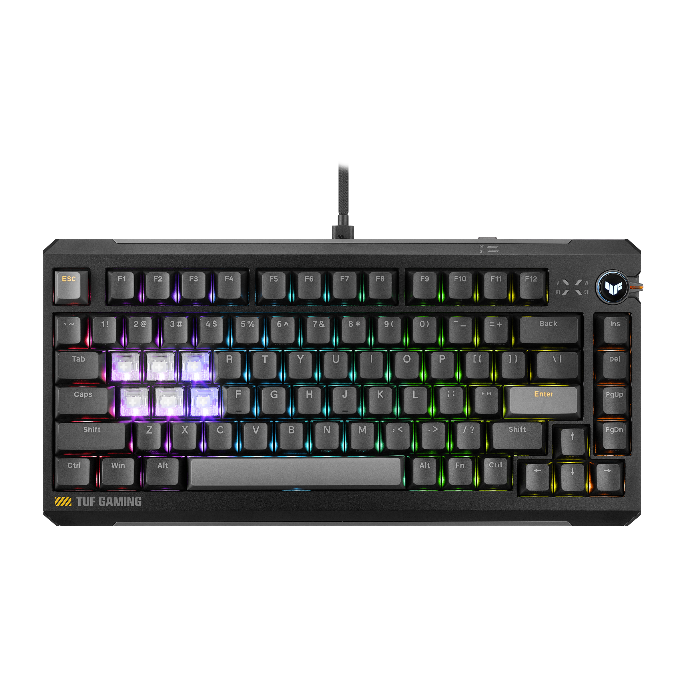 A large main feature product image of ASUS TUF Gaming K4 Magnetic Gaming Keyboard Black