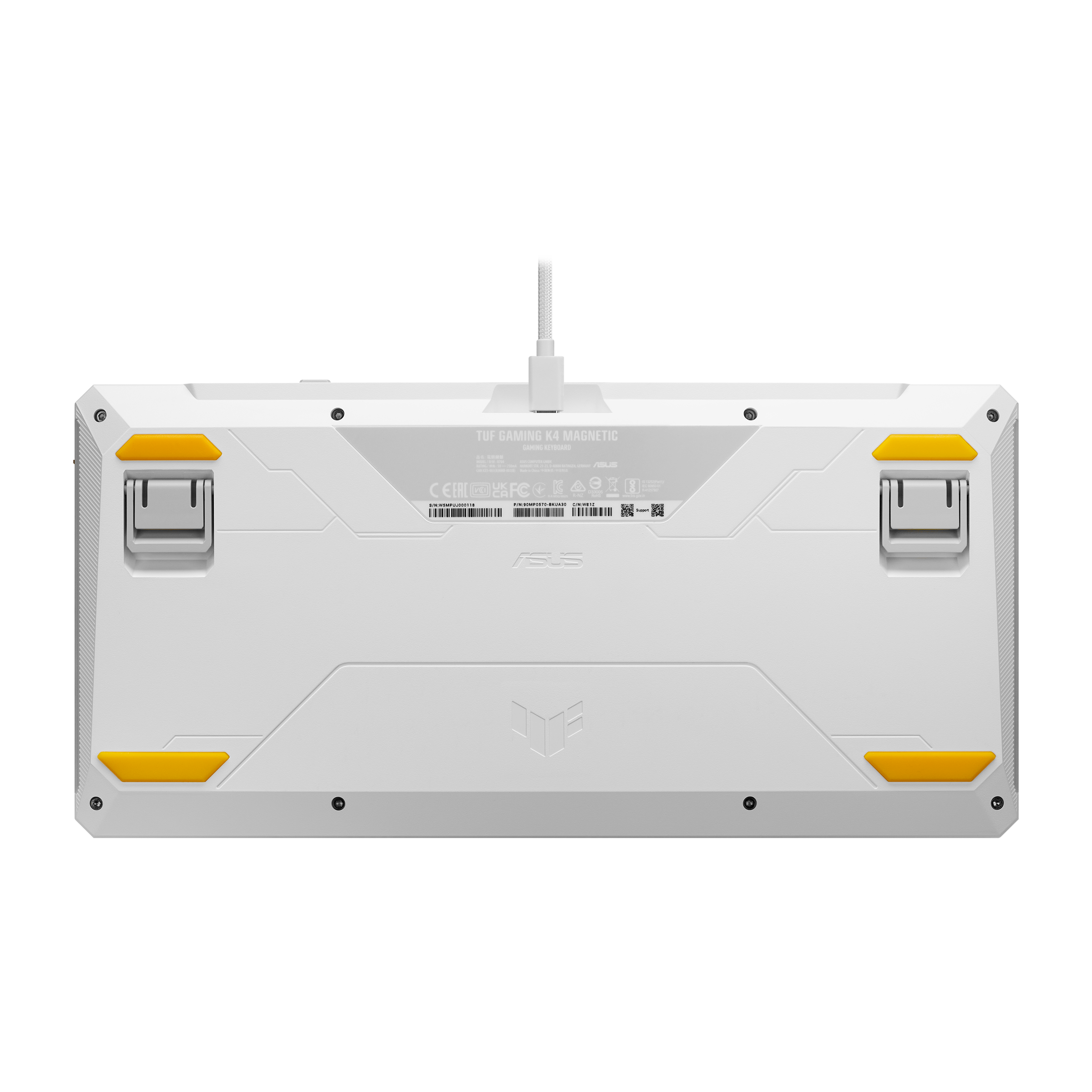 A large main feature product image of ASUS TUF Gaming K4 Magnetic Gaming Keyboard White