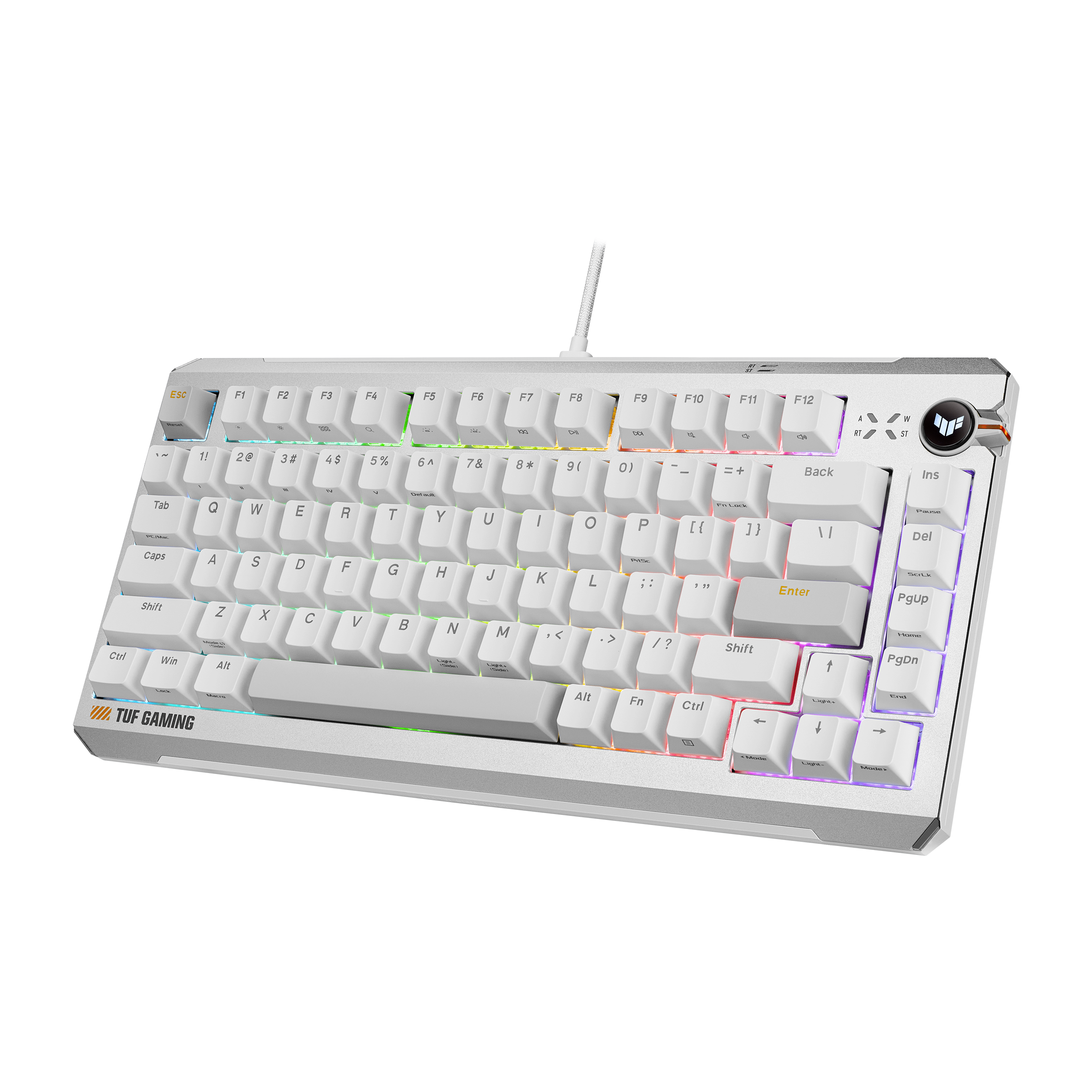 A large main feature product image of ASUS TUF Gaming K4 Magnetic Gaming Keyboard White