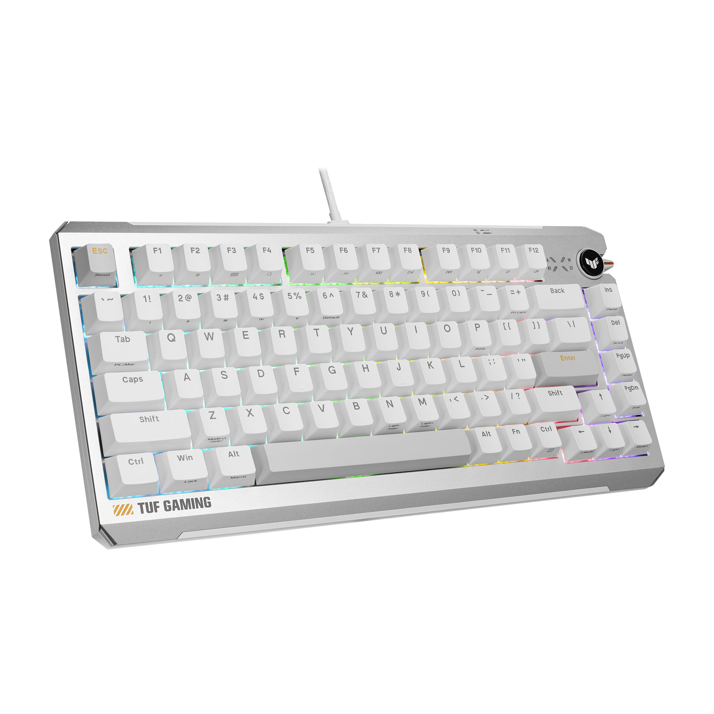 A large main feature product image of ASUS TUF Gaming K4 Magnetic Gaming Keyboard White