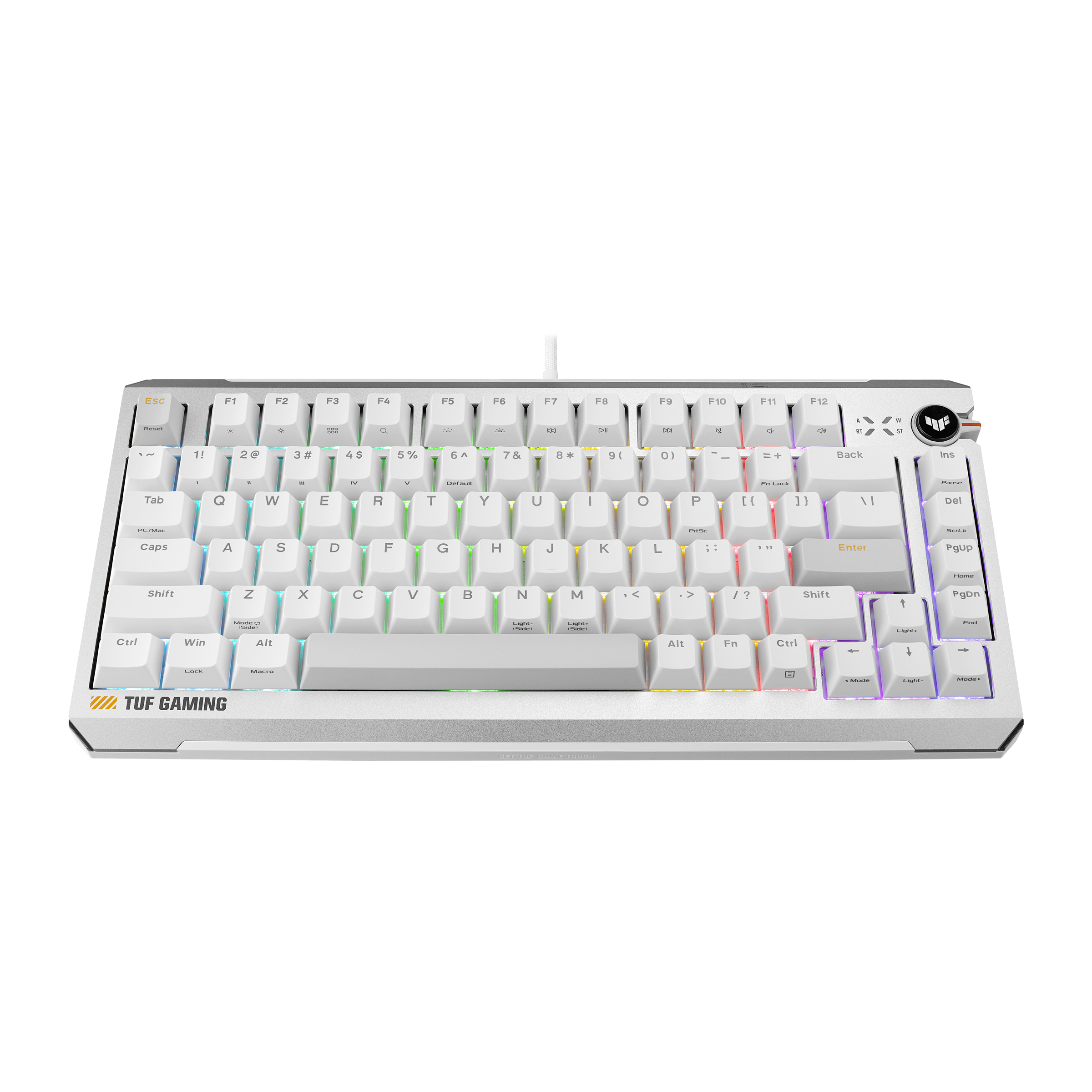 A large main feature product image of ASUS TUF Gaming K4 Magnetic Gaming Keyboard White